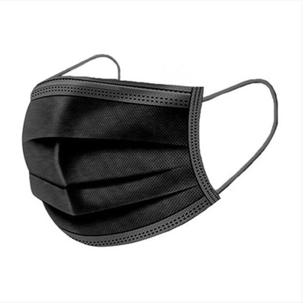 Disposable black three-layer face mask. 50 pcs