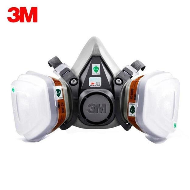 3M 6200 gas mask with 3M 6001 organic vapor filter cartridge Anti-Fog Haze.